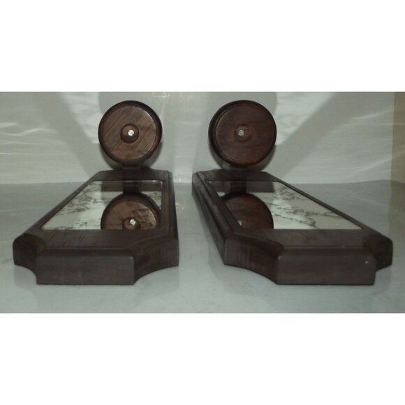 Wood Sconce (lot of 2) mirror crackled gold MCM candle votive holder 15" vintage - Picture 10 of 12